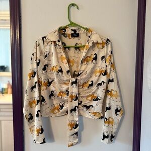 Milk & Honey Horse Print Tie-Front Blouse